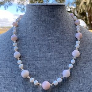 Vintage 12K Gold Filled Pink & White Beaded Necklace 23”
